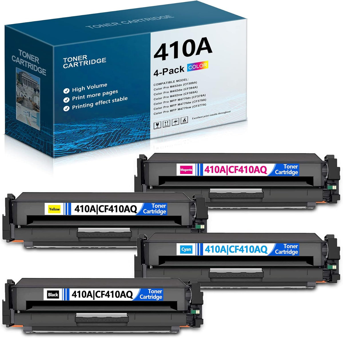 4 Pack Toner Cartridge for HP Color Pro Printer (1Black/1Cyan/1Yellow/1Magenta) Z368