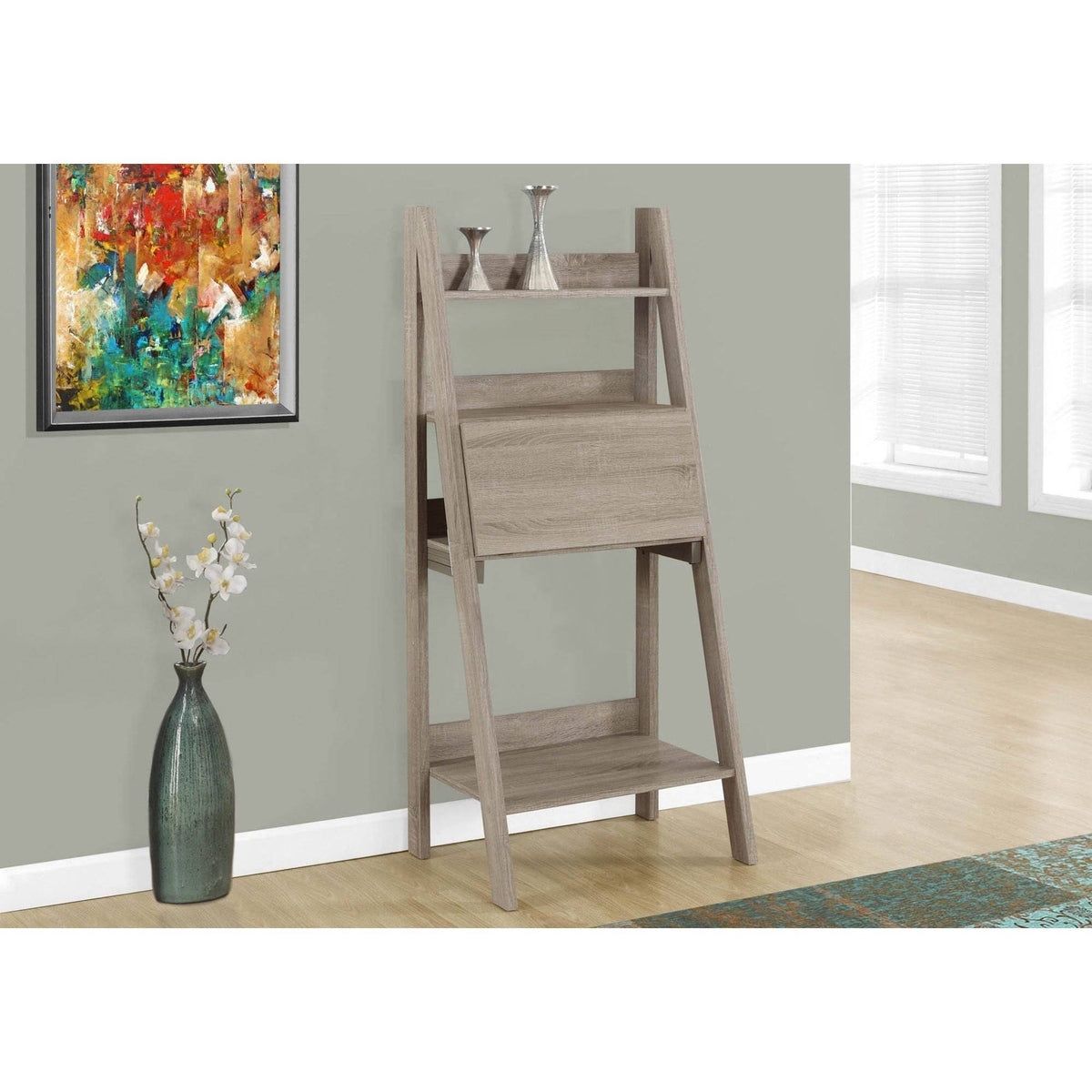 Dark Taupe Wood Ladder Desk Bookcase Wall Bookshelf Stand Shelf Z826902