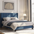 Queen Platform Bed with Upholstered Headboard, Navy Blue M114