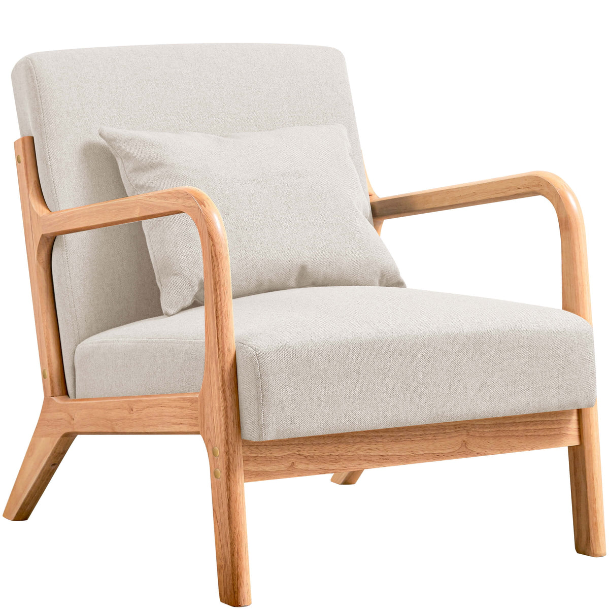Linen Upholstered Accent Chair with Solid Wood Frame, Beige H704017