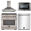 36 Inch Gas Burner Electric Oven Pro Range, Wall Mount Range Hood, Microwave Drawer, Dishwasher C587