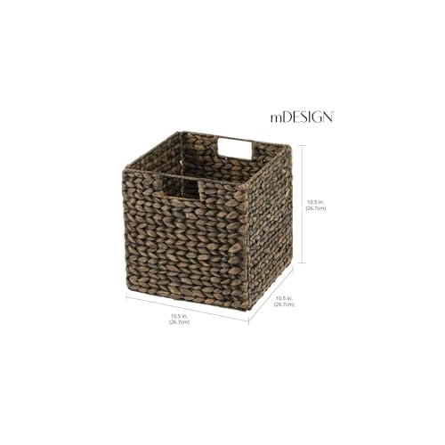 Black Wash Woven Hyacinth Cube Organizer Basket with Handles, 8 Pack O692