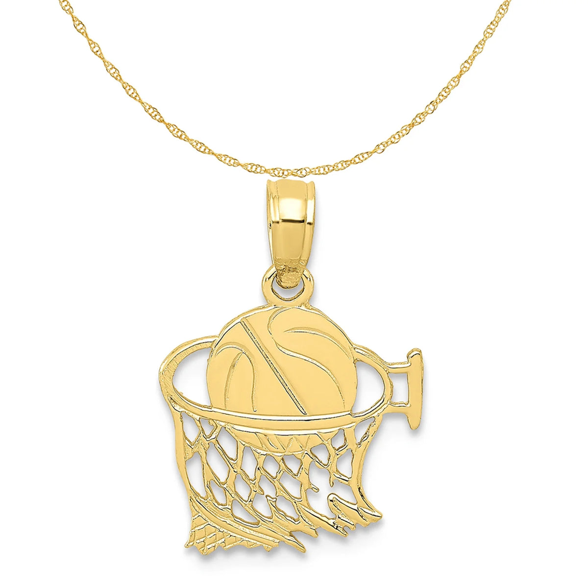 10K Yellow Gold Basketball In Net Pendant Charm with 14K Yellow Gold Rope Chain Necklace 18'' K322