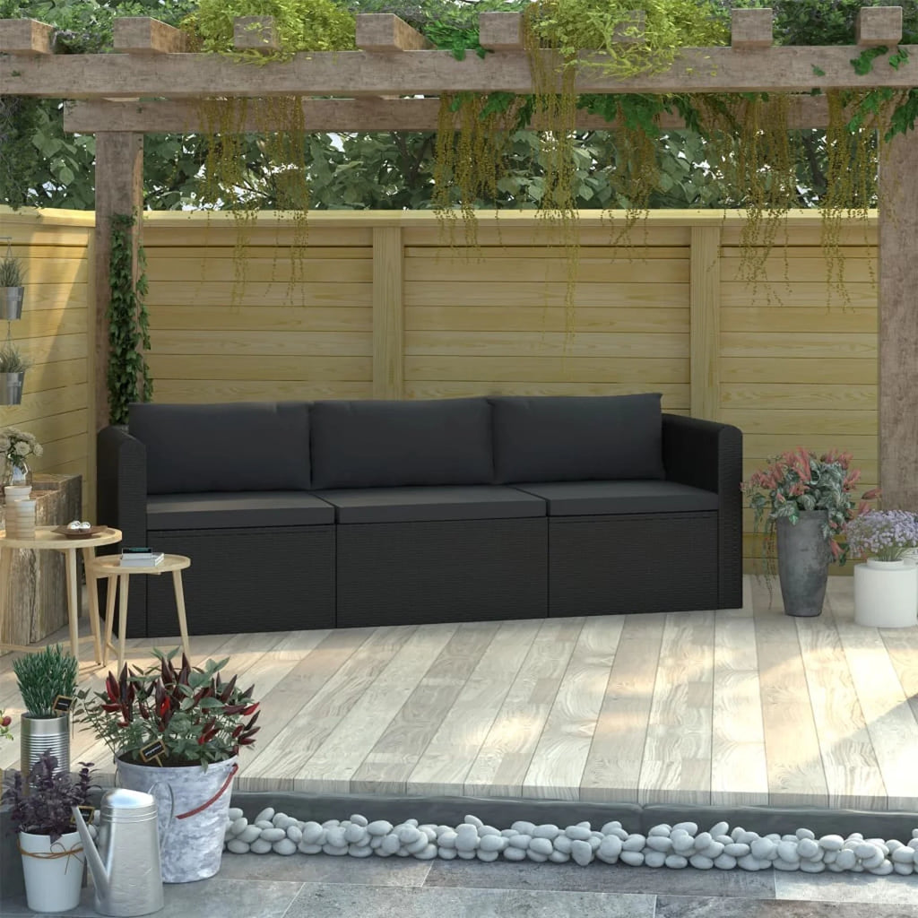 Black Poly Rattan Patio Sofa Set with Cushions U729487