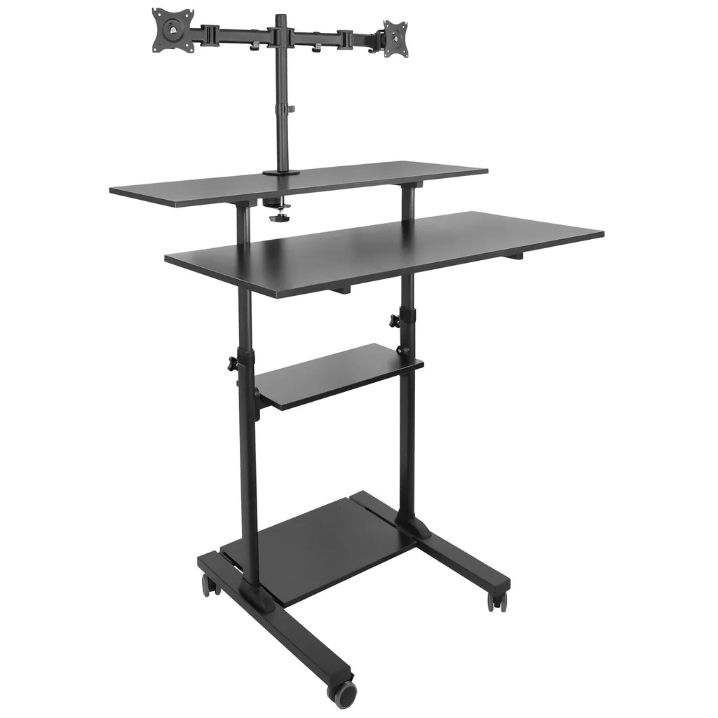 Black Mobile Standing Desk with Dual Monitor Mount X405