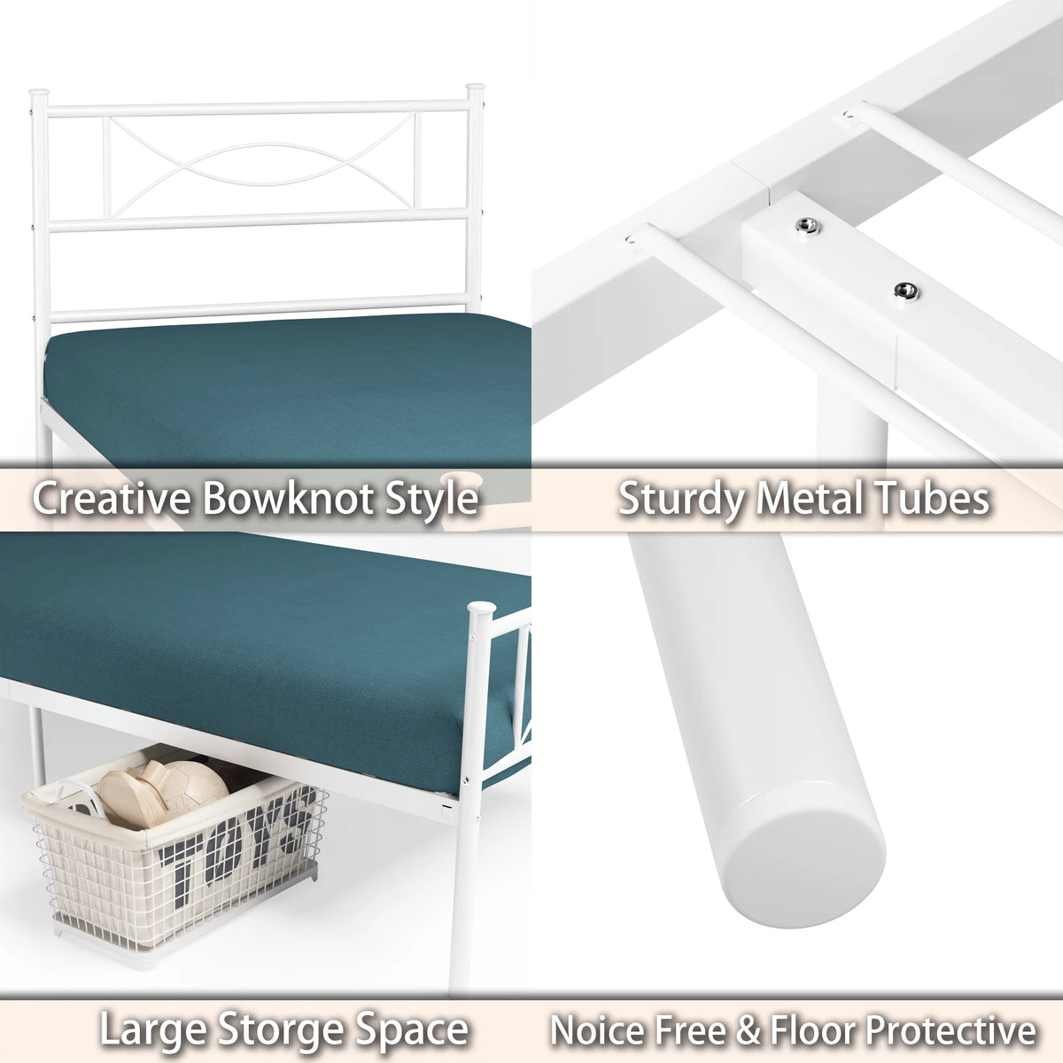 Twin Size Black Metal Platform Bed Frame with Headboard and Footboard A7363