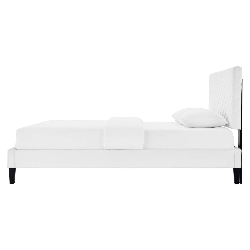 Queen Size White Velvet Platform Bed Frame H47731
