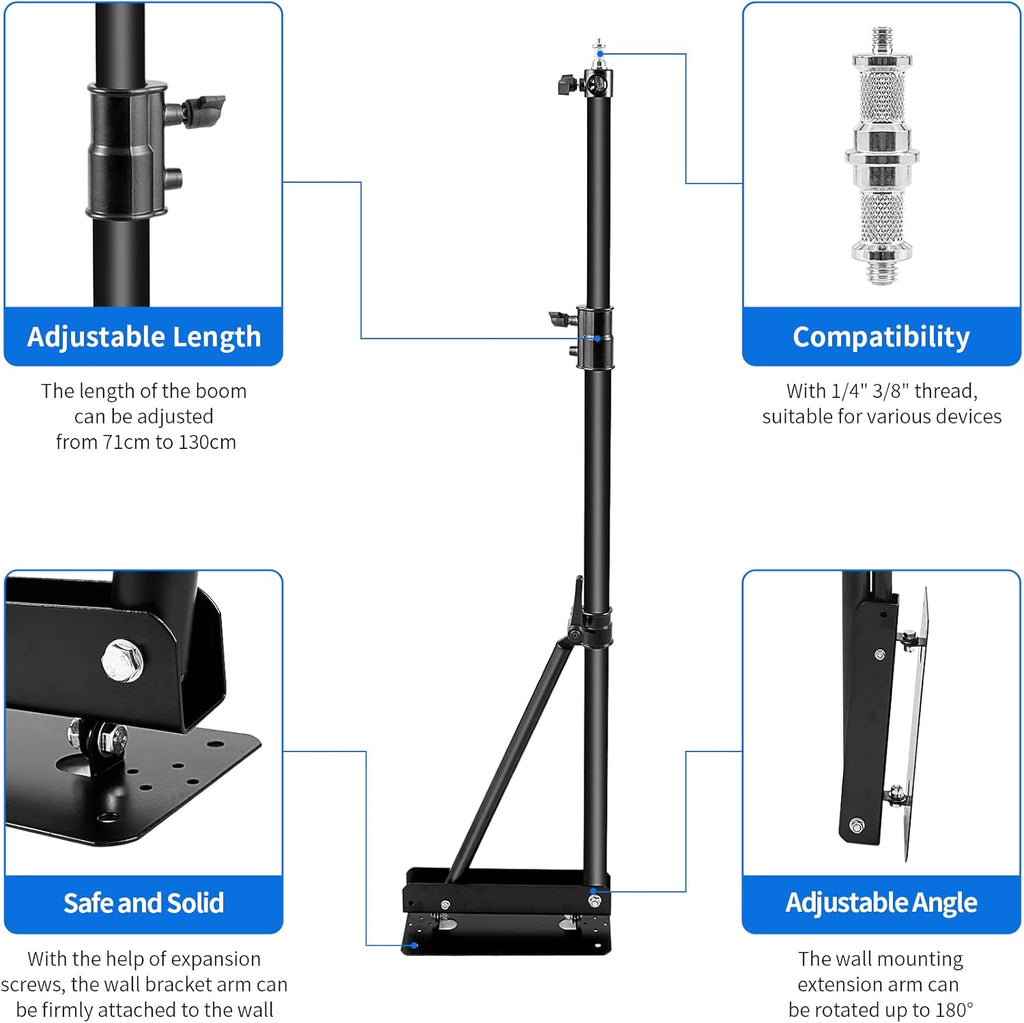 Wall Mount Boom Arm with Triangle Base Adjustable Camera Mount T3218