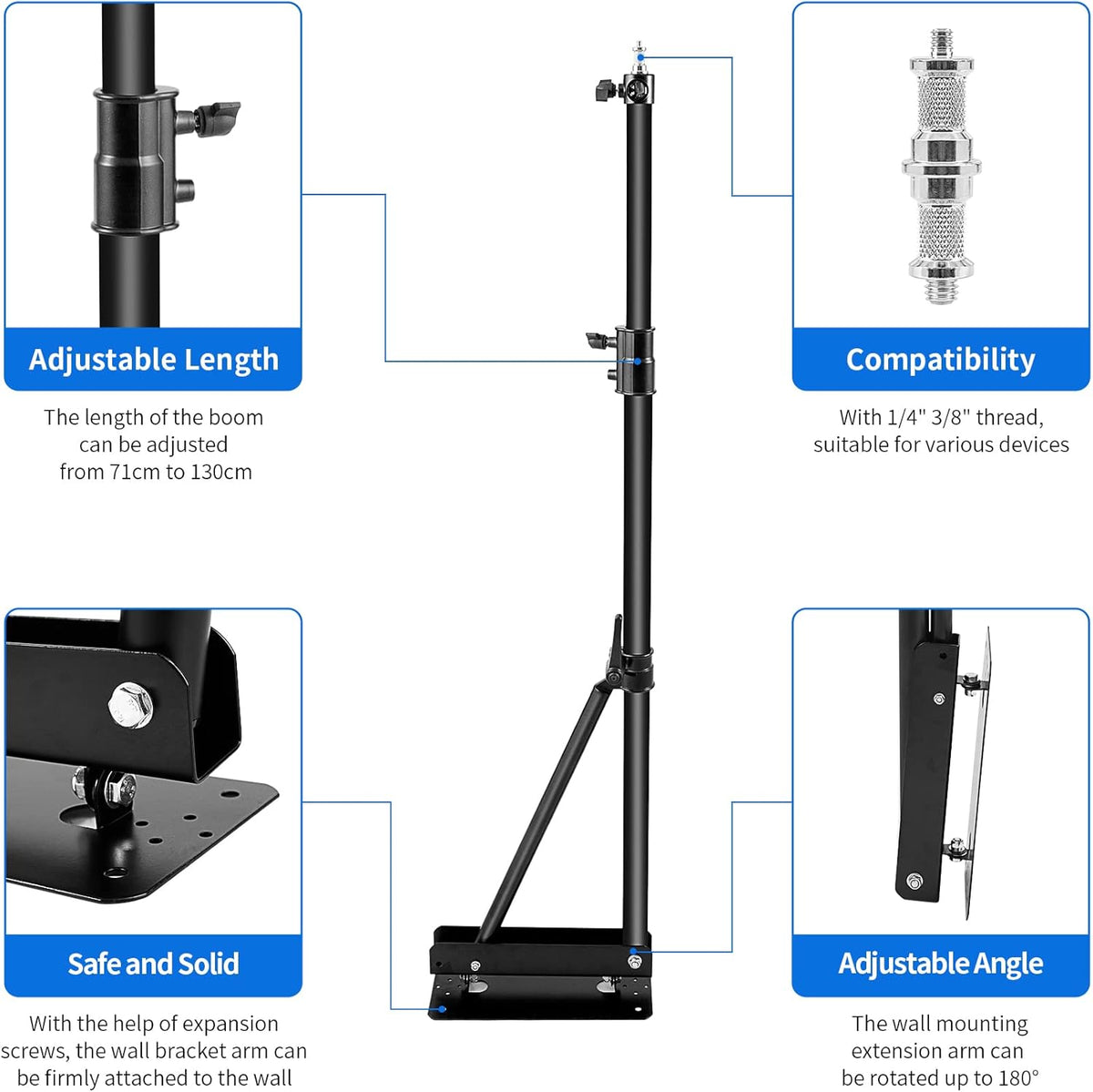 Wall Mount Boom Arm with Triangle Base Adjustable Camera Mount T3218