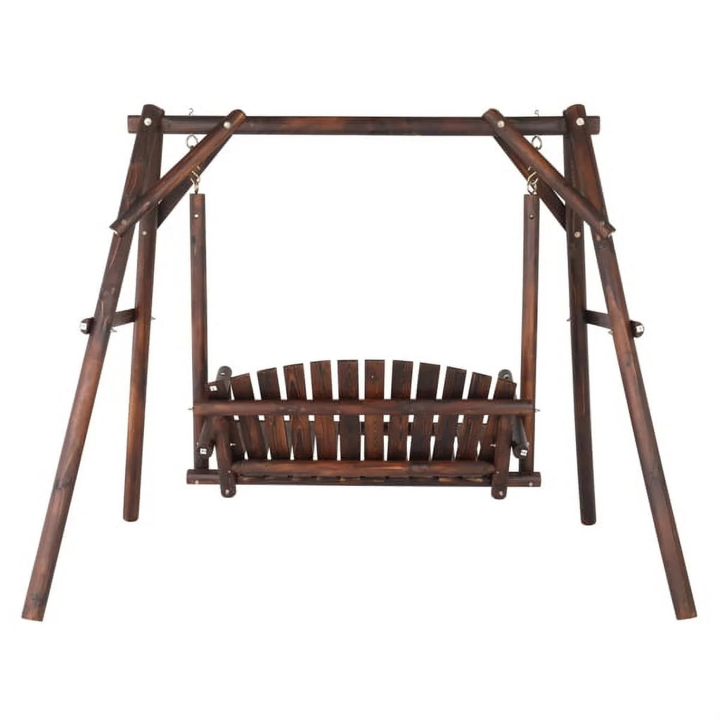 6.5ft Hardwood Patio Swing with Stand, Carbonized F6142