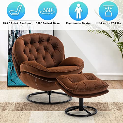 Velvet Swivel Accent Chair with Ottoman Set (Fruit Green) N490210