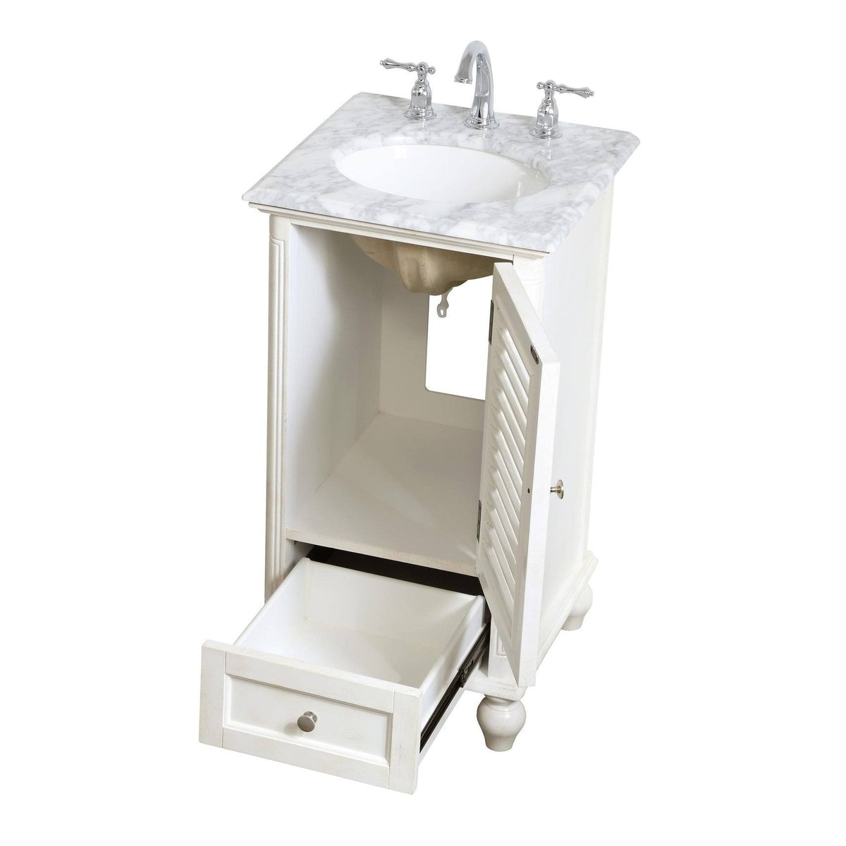 24 inch Antique White Bathroom Vanity Cabinet Set with Marble Top B219