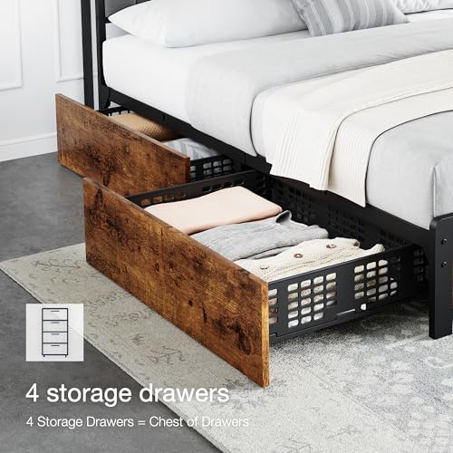 Full Size Linen Upholstered Bed Frame with 4 Drawers M301061