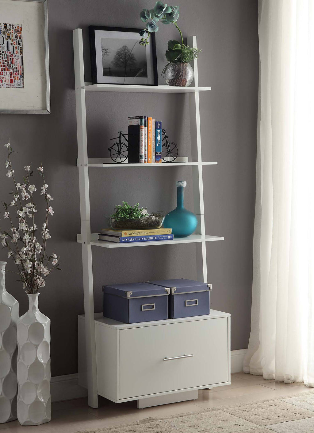 Ladder Bookcase with File Drawer K40751