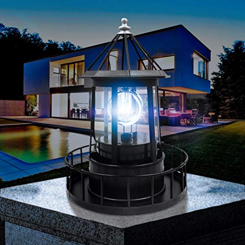 Black LED Solar Rotating Lighthouse Lantern L57244