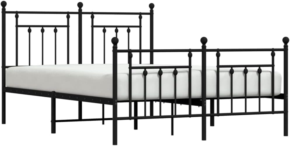 Black Metal Double Bed with Headboard and Footboard H8528