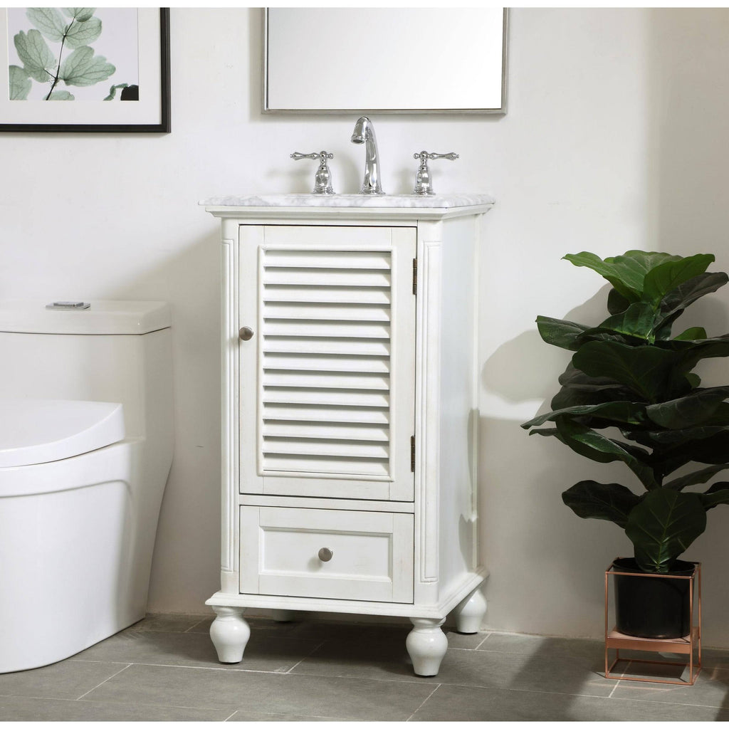 24 inch Antique White Bathroom Vanity Cabinet Set with Marble Top B219