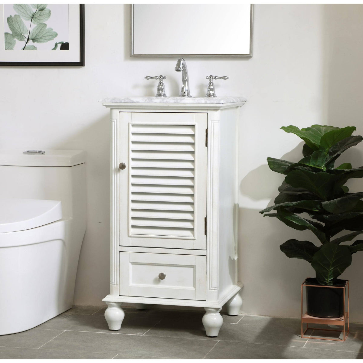 24 inch Antique White Bathroom Vanity Cabinet Set with Marble Top B219
