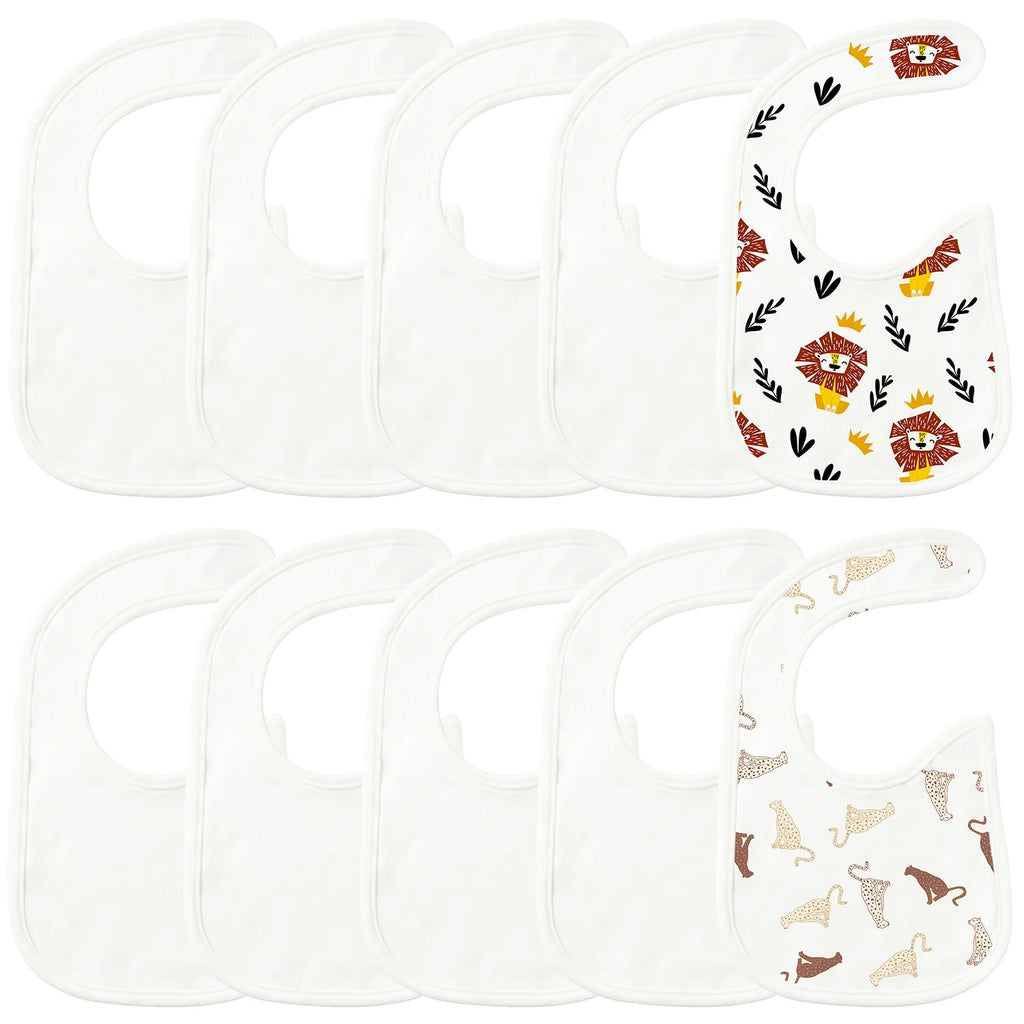10 Pcs White Cotton Waterproof Baby Bibs O4969