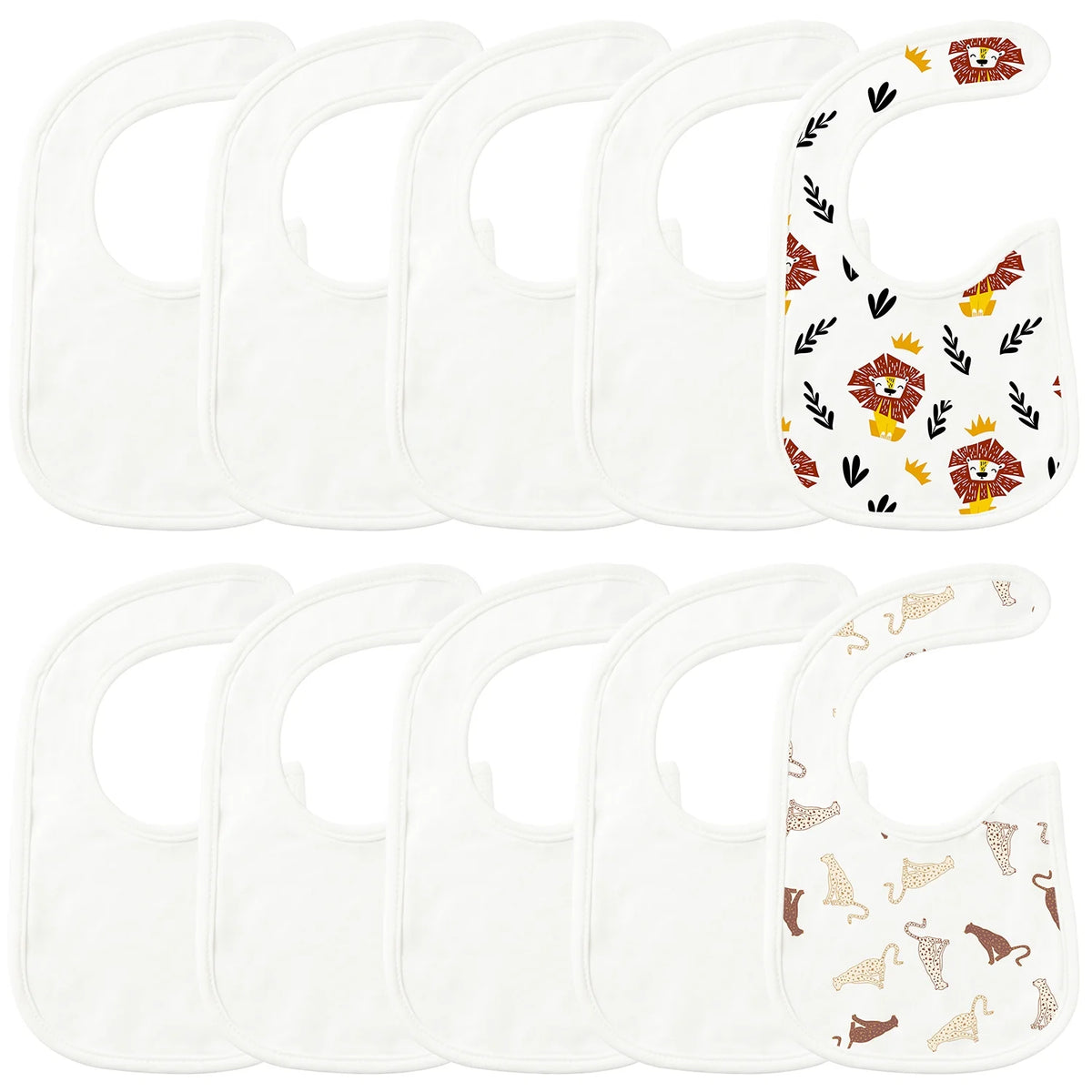 10 Pcs White Cotton Waterproof Baby Bibs O4969
