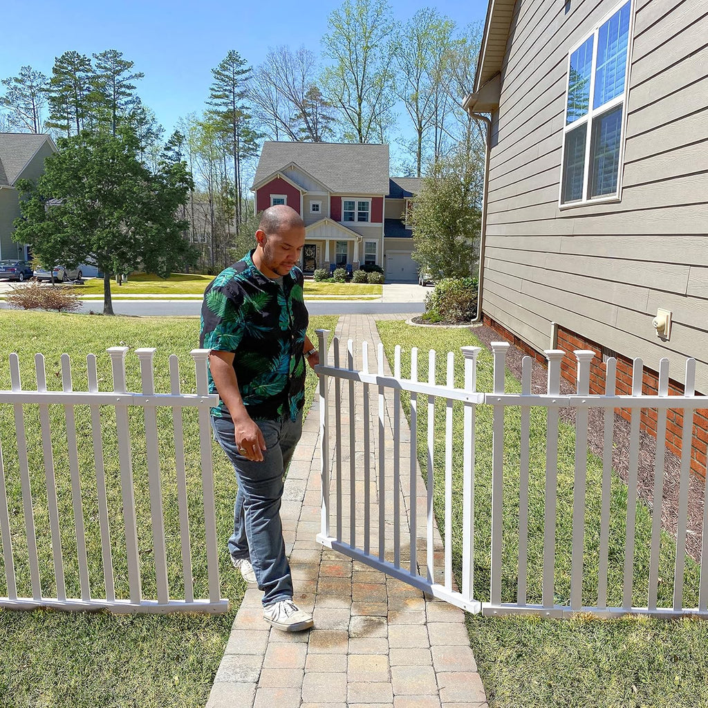 Lightweight Portable Vinyl Picket Fence Kit with Metal Base, White S581