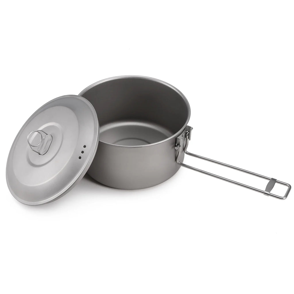 Titanium Pot and Fry Pan Set with Lid and Foldable Handles E292234
