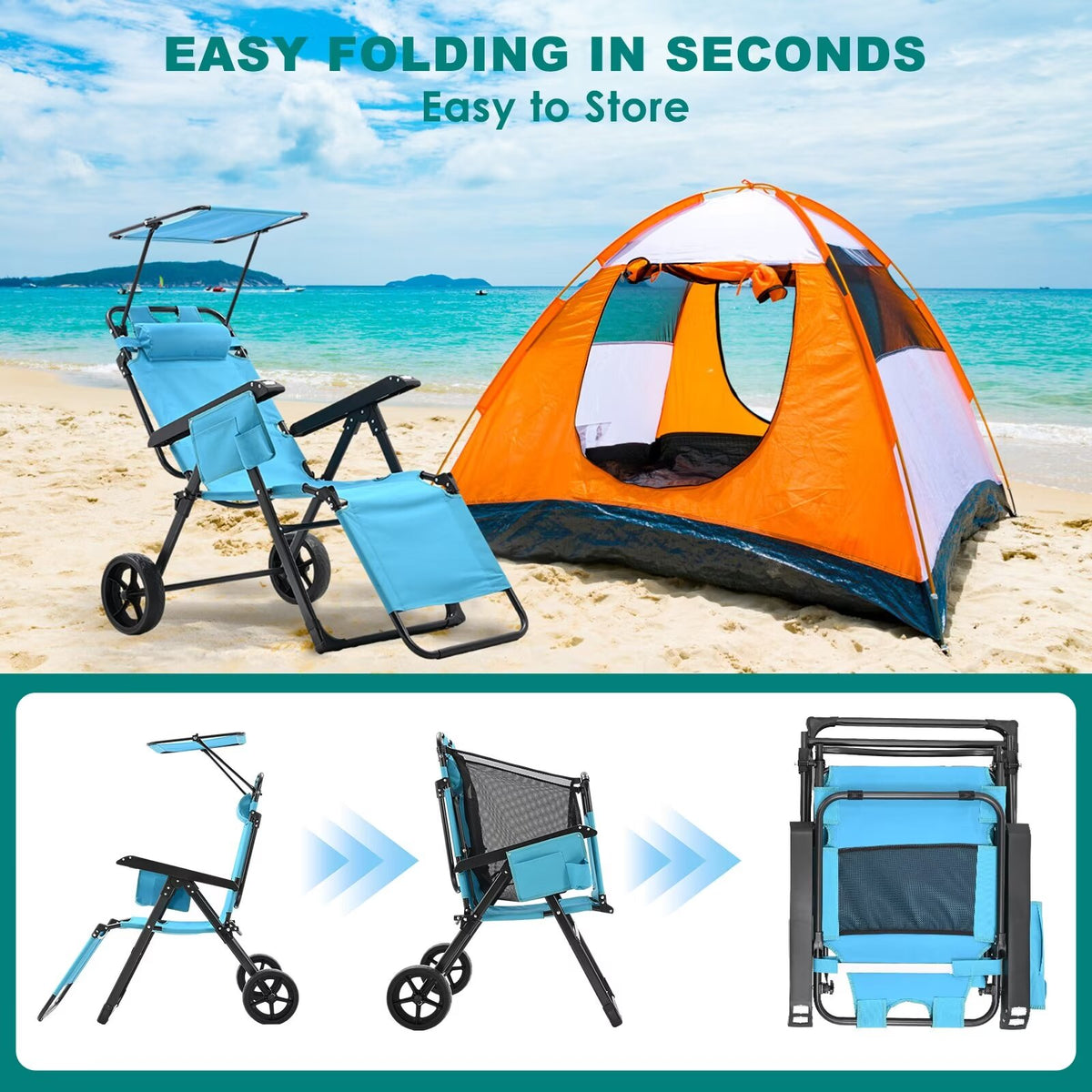 2 in 1 Beach Cart Chair with Shade W262580
