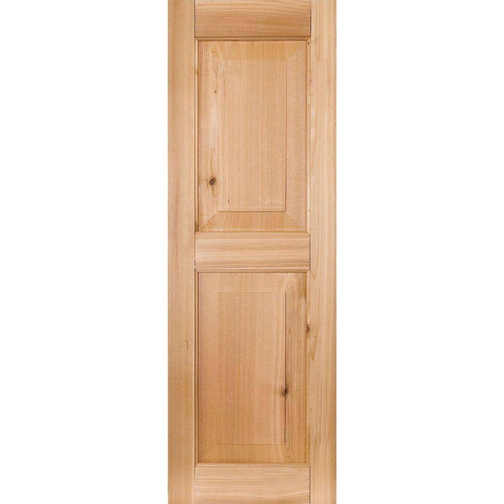 2-Pack 18-in W x 36-in H Unfinished Raised Panel Wood Cedar Exterior Shutters in Brown D967