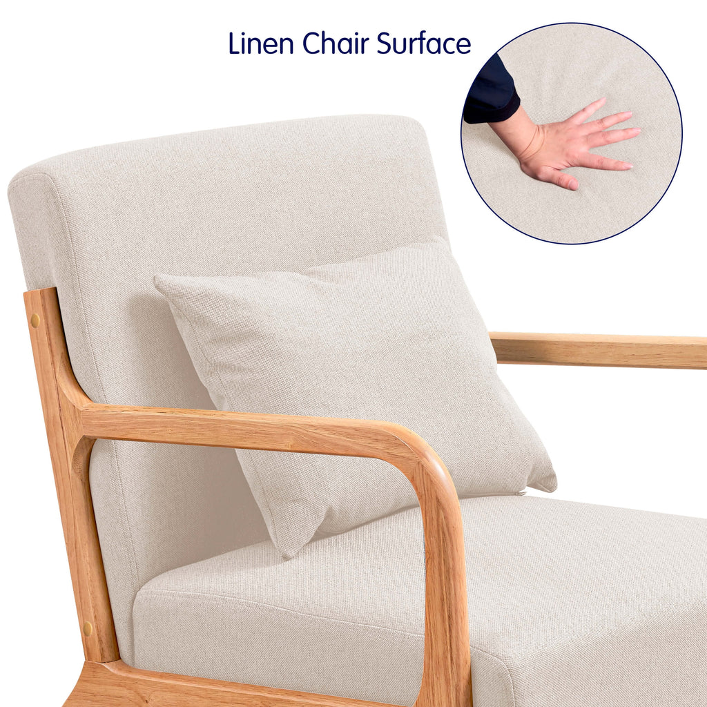 Linen Upholstered Accent Chair with Solid Wood Frame, Beige H704017