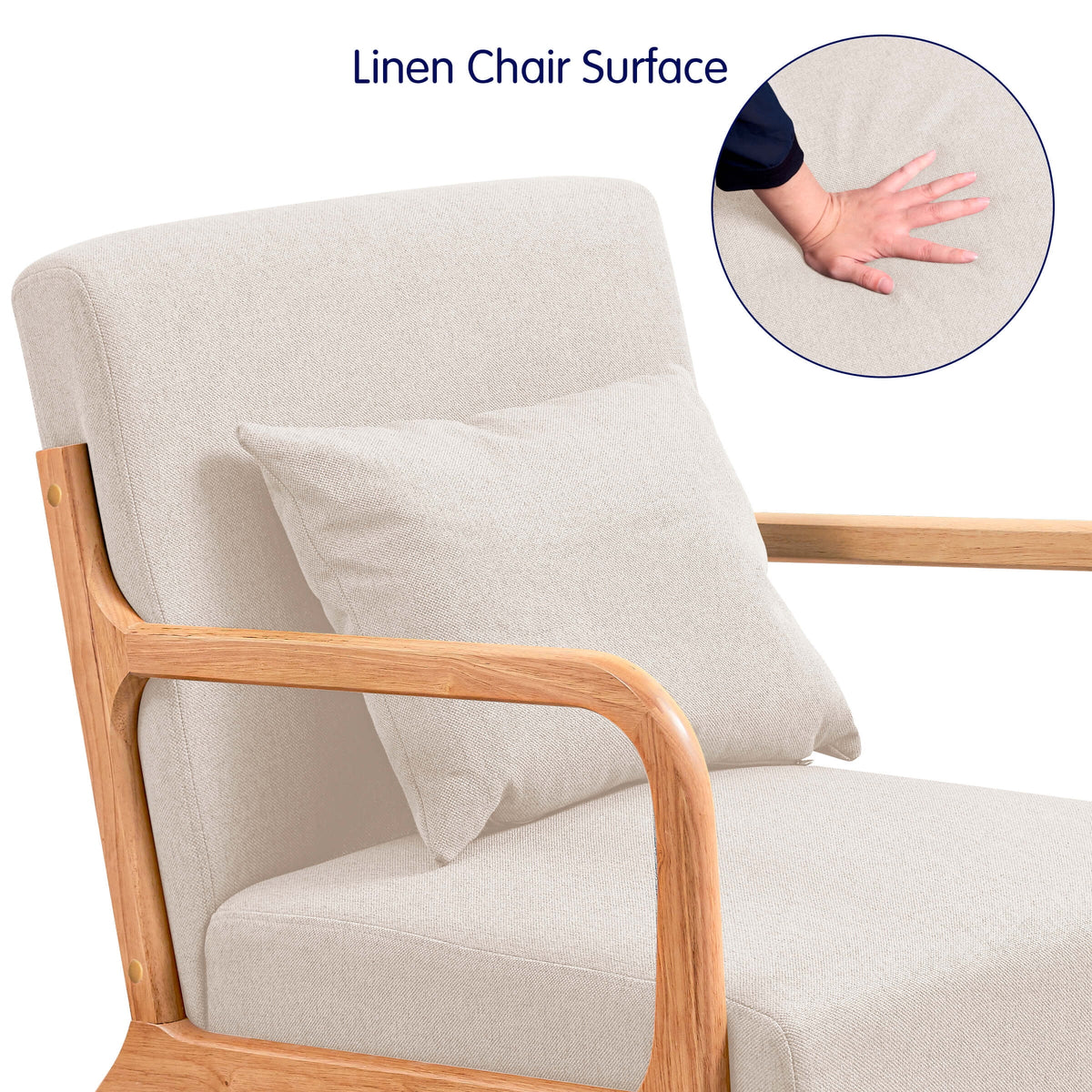 Linen Upholstered Accent Chair with Solid Wood Frame, Beige H704017