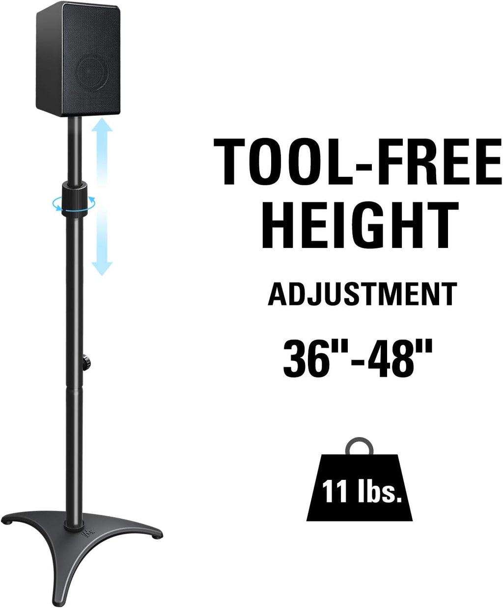 Height Adjustable Speaker Stands, One Pair Floor Stands, 11 lbs Capacity, 35.5-48" Height Adjustment, Pack of 2 W585097