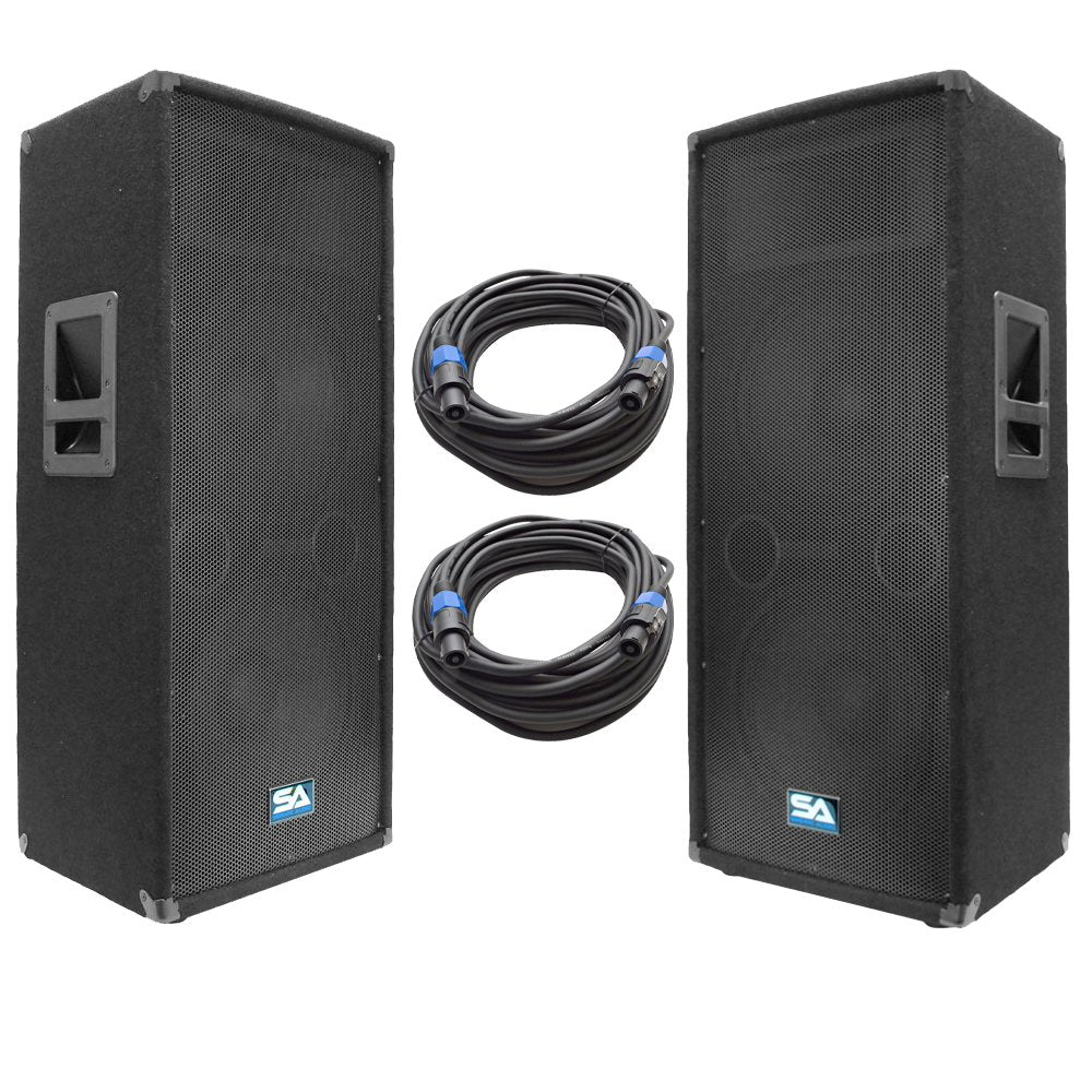Pair of Dual 12 Inch PA Loudspeakers and 50' Speaker Cables E1971