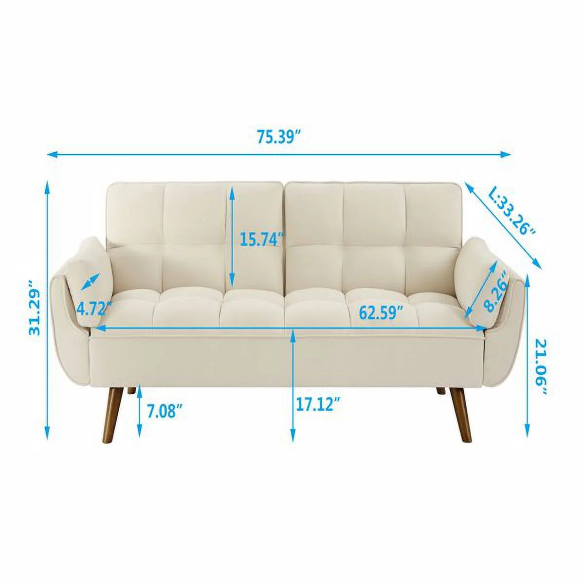 76" Beige Convertible Futon Sofa Bed B794329