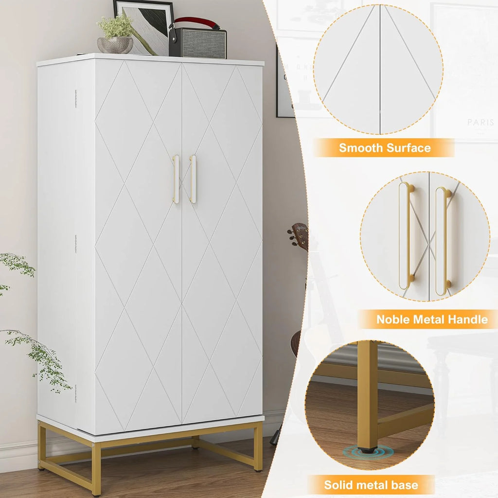 White Freestanding Kitchen Pantry Storage Cabinet with Adjustable Shelves A836916