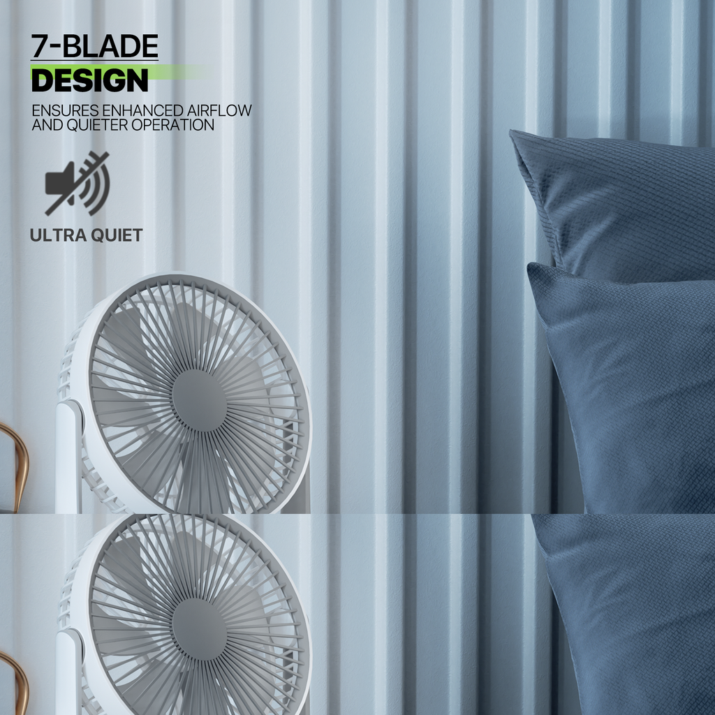 USB Desktop Fan, Rechargeable Wall Mounted Hanging Fan with LED Light, White R38152