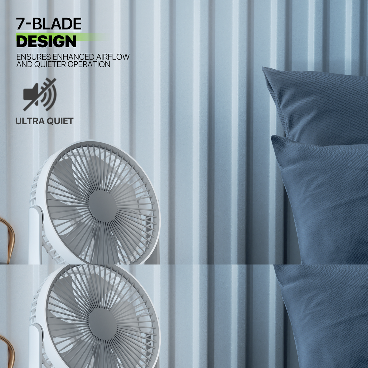 USB Desktop Fan, Rechargeable Wall Mounted Hanging Fan with LED Light, White R38152