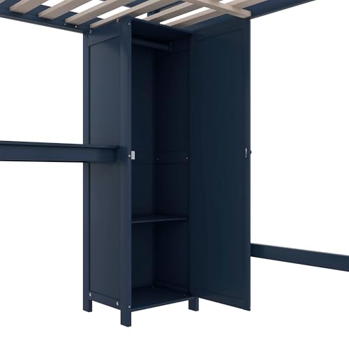 Full Size Wood Loft Bed with Desk and Storage Q10505