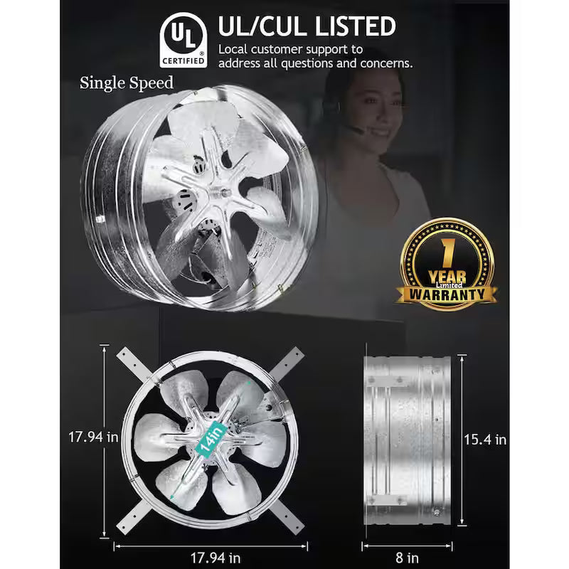 14 in. Gable Mount Attic Ventilator Fan with Adjustable Thermostat G34085