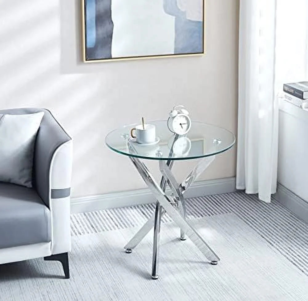 Round Glass End Table with Chrome Legs S525512