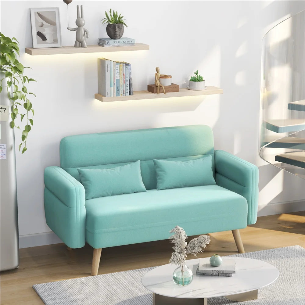 Aquamarine Fabric Loveseat Sofa with Lumbar Pillows S727743