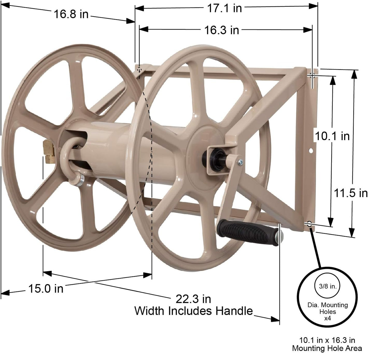 Steel Wall/Floor Mounted Hose Reel, Holds 200-Feet of 5/8-Inch Hose, Tan M53239