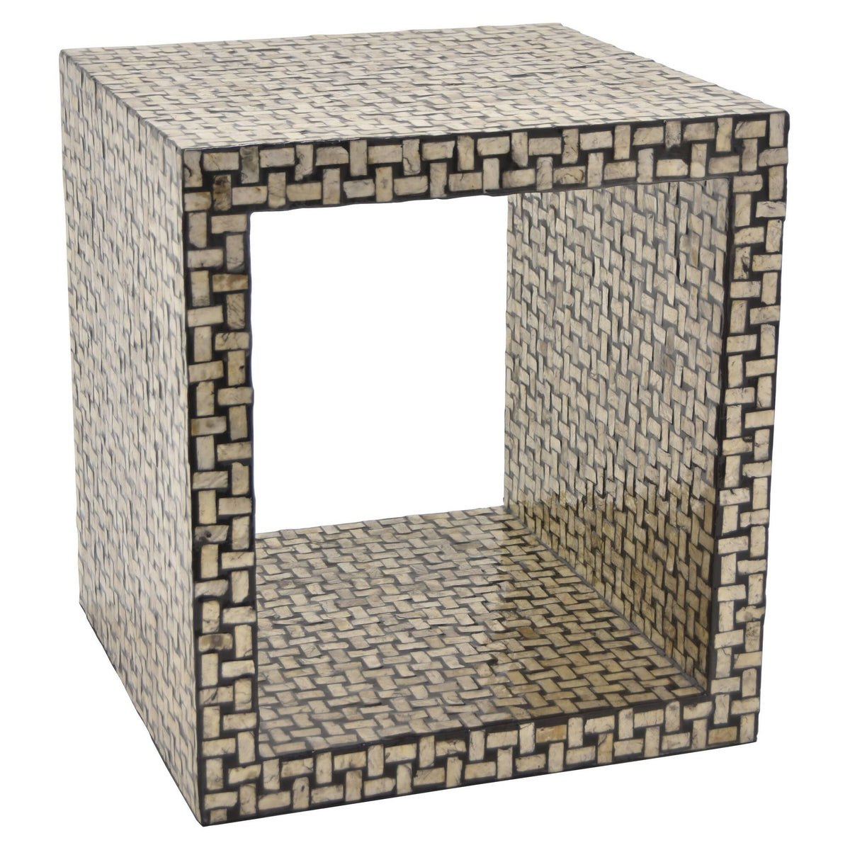 Brown Wood Side Table with Capiz D642863