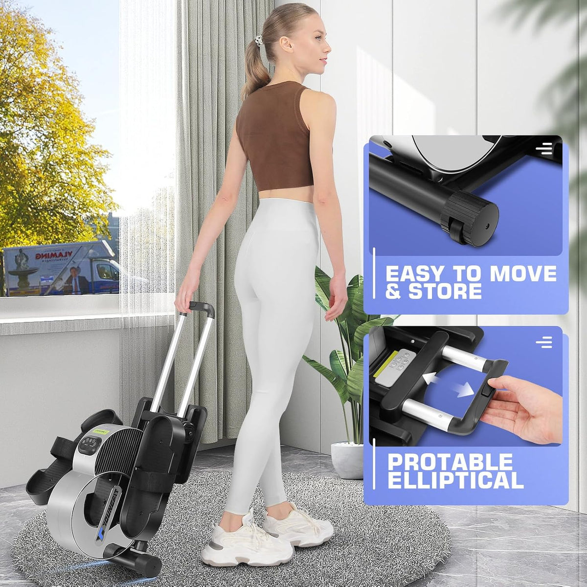 Under Desk Elliptical, Electric Seated Foot Pedal Exerciser with LCD Display Monitor, Remote Control I25085