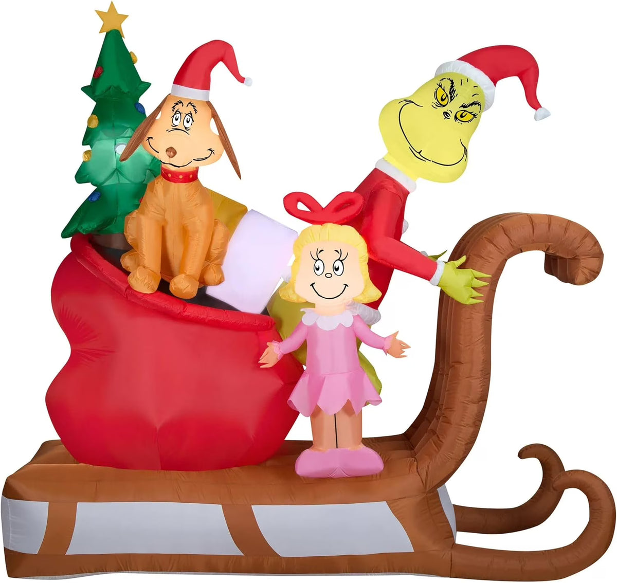 Grinch with Max and Cindy Lou on Sleigh Christmas Inflatable I635233