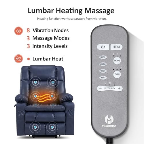 Dual Motor Power Lift Recliner Chair with Heat and Massage, Faux Leather (Black, Medium) T68349