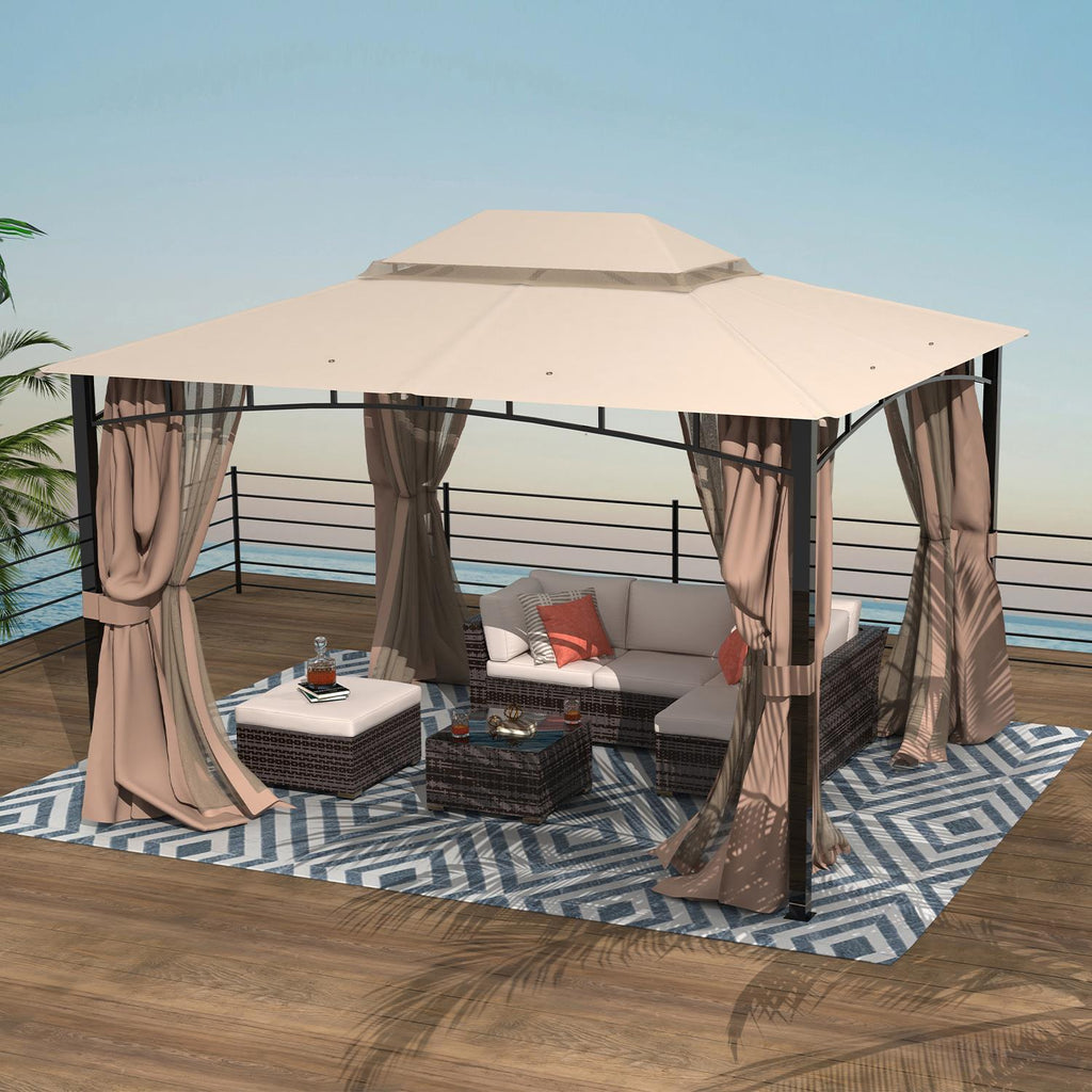 Sand Double Roof Patio Gazebo with Mosquito Netting Q8118
