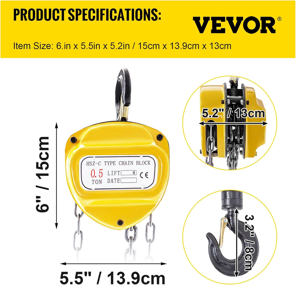 Chain Hoist 1100lbs 10ft Yellow Pack of 2 Y80901