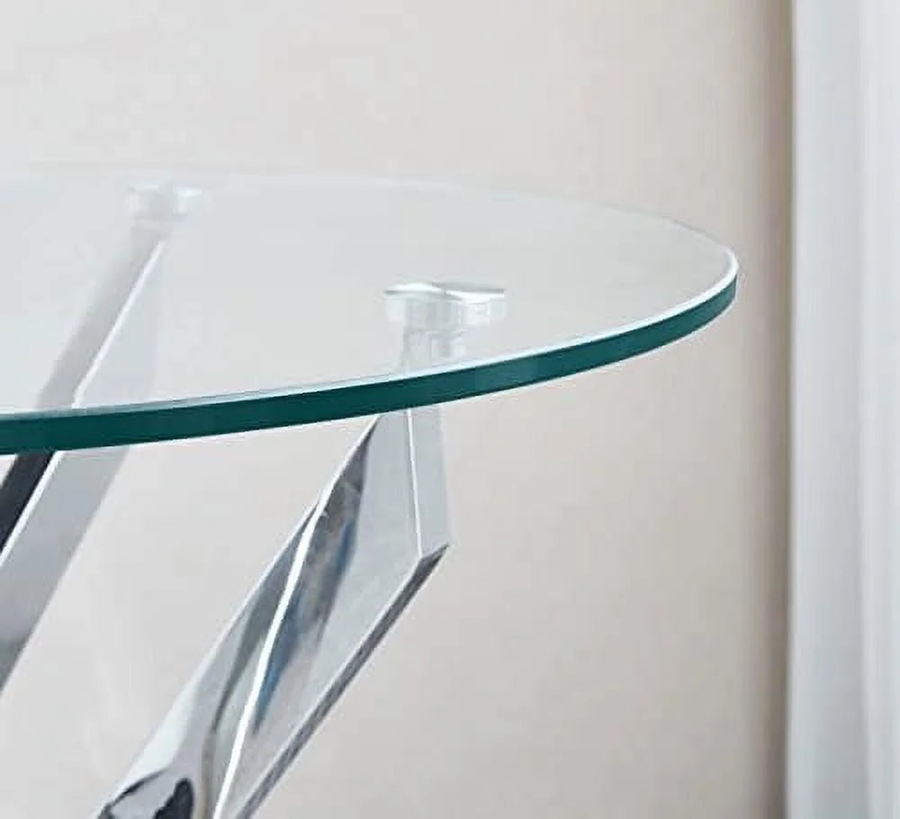 Round Glass End Table with Chrome Legs S525512