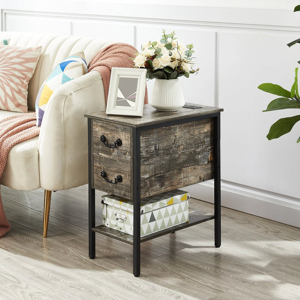 Oak Gray 2 Drawer Nightstand with Charging Station Q51163