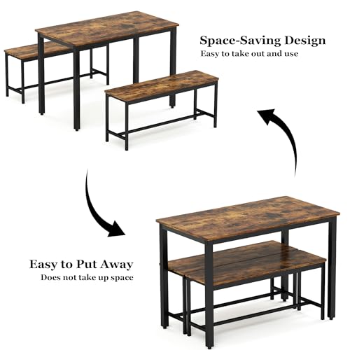 3-Piece Grey Dining Table Set with 2 Benches T17597